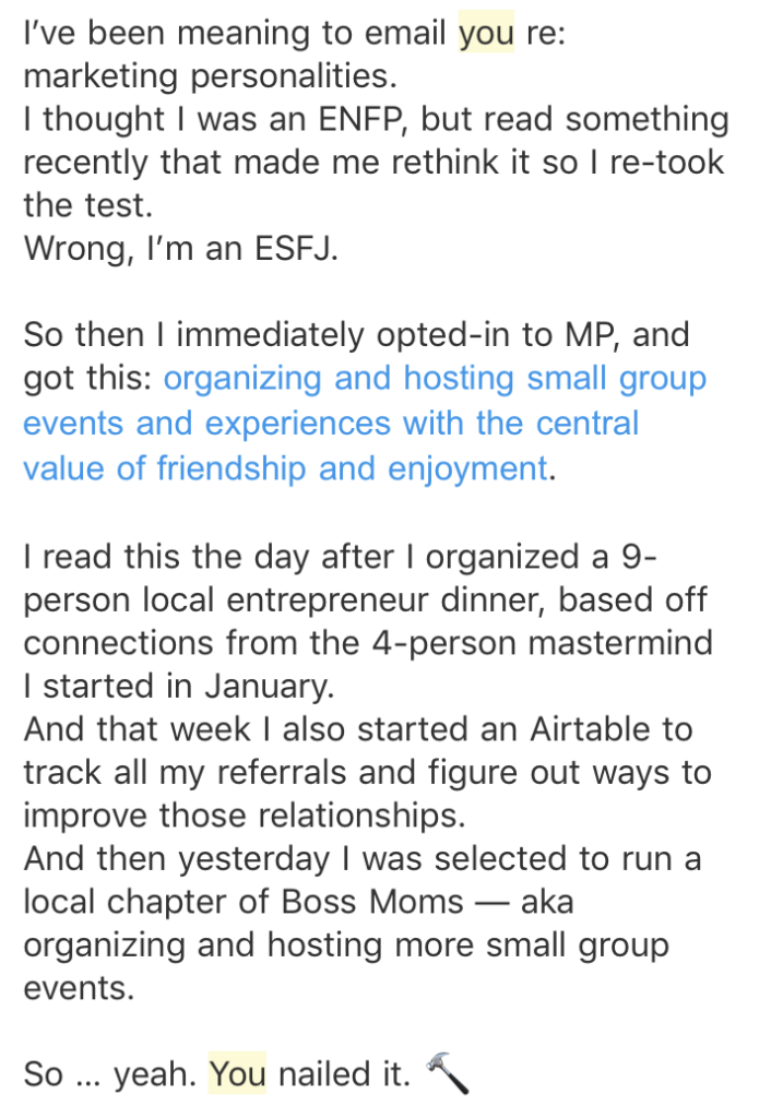 Testimonial - ESFJ
